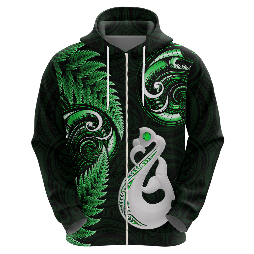 Personalised New Zealand Hoodie Aotearoa Silver Fern With Manaia Maori Unique Green - Vibe Hoodie Shop