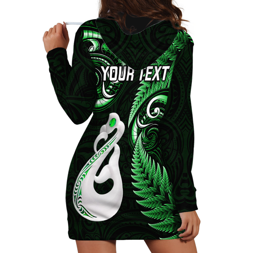 Personalised New Zealand Hoodie Dress Aotearoa Silver Fern With Manaia Maori Unique Green - Vibe Hoodie Shop