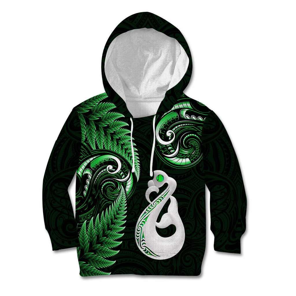 Personalised New Zealand Kid Hoodie Aotearoa Silver Fern With Manaia Maori Unique Green - Vibe Hoodie Shop