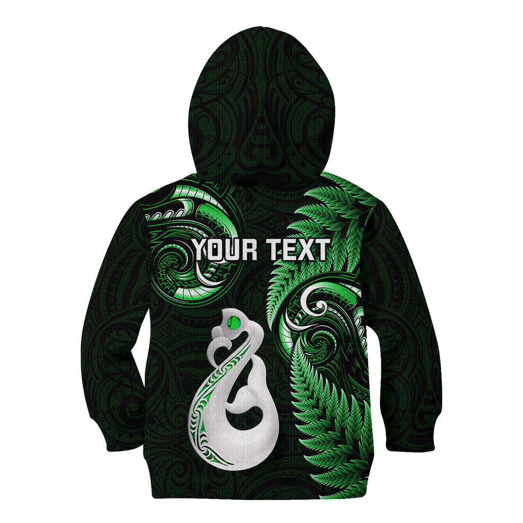 Personalised New Zealand Kid Hoodie Aotearoa Silver Fern With Manaia Maori Unique Green - Vibe Hoodie Shop