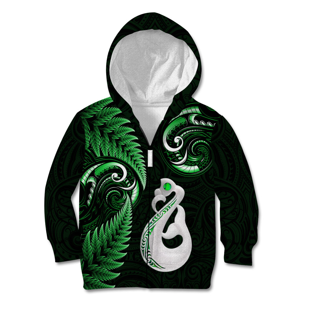 Personalised New Zealand Kid Hoodie Aotearoa Silver Fern With Manaia Maori Unique Green - Vibe Hoodie Shop