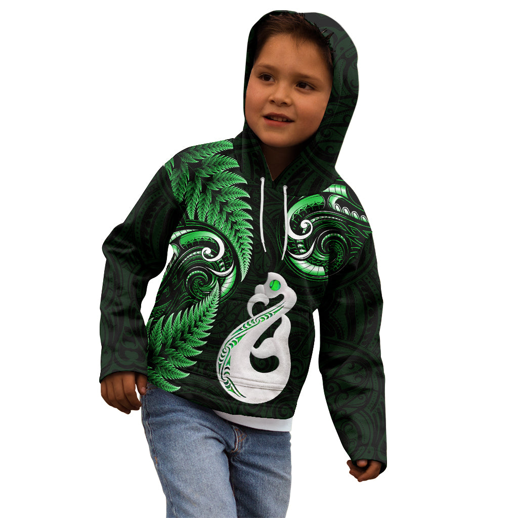 Personalised New Zealand Kid Hoodie Aotearoa Silver Fern With Manaia Maori Unique Green - Vibe Hoodie Shop