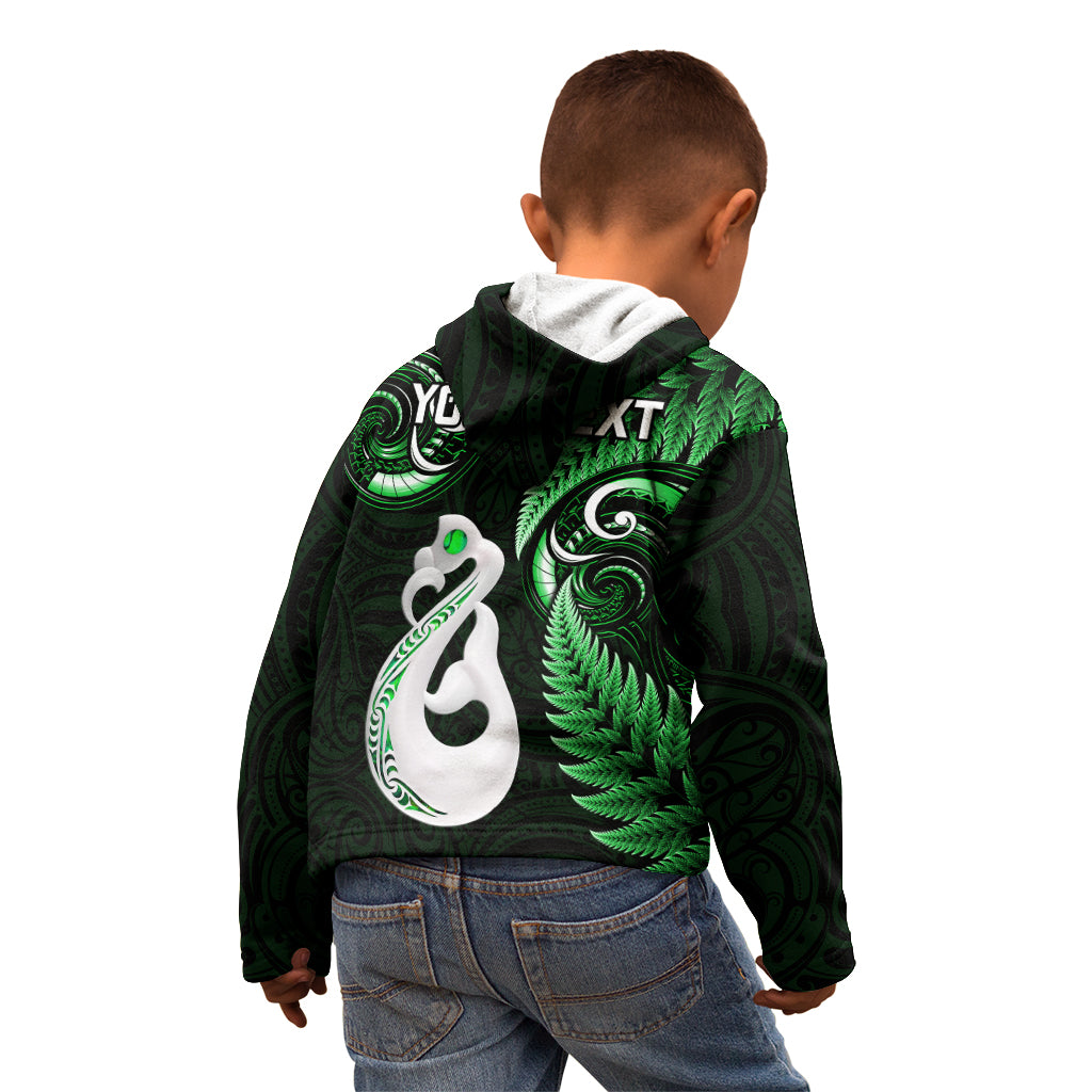 Personalised New Zealand Kid Hoodie Aotearoa Silver Fern With Manaia Maori Unique Green - Vibe Hoodie Shop