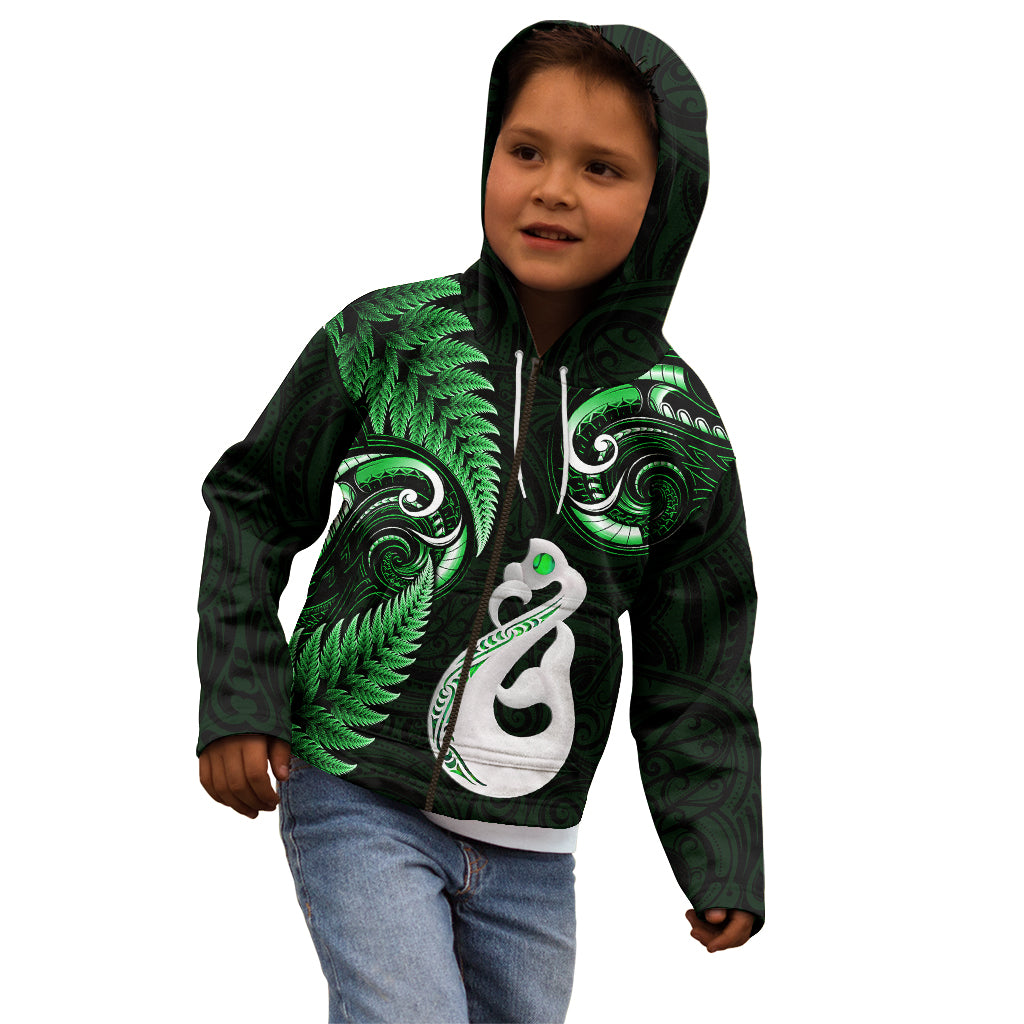 Personalised New Zealand Kid Hoodie Aotearoa Silver Fern With Manaia Maori Unique Green - Vibe Hoodie Shop