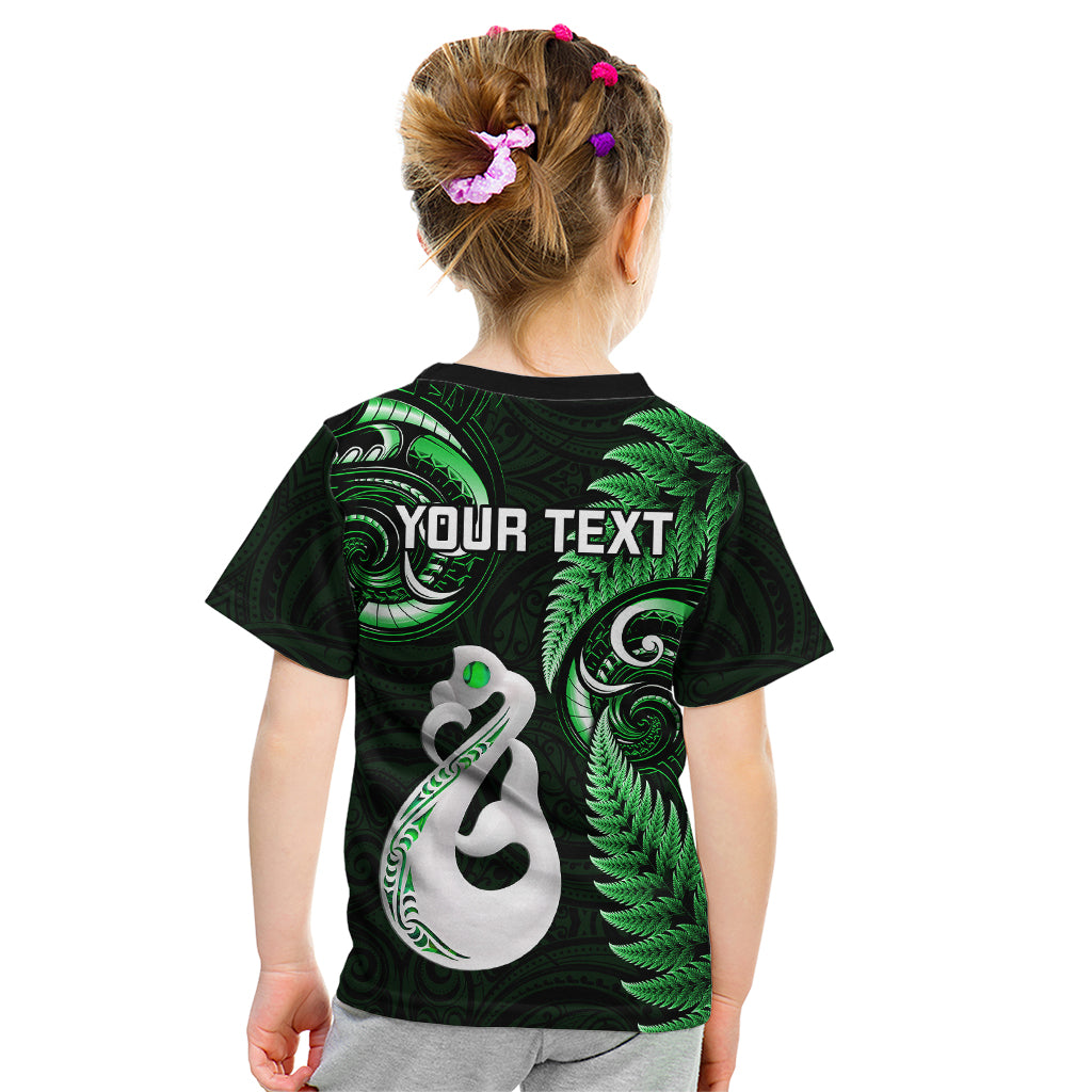 Personalised New Zealand Kid T Shirt Aotearoa Silver Fern With Manaia Maori Unique Green - Vibe Hoodie Shop