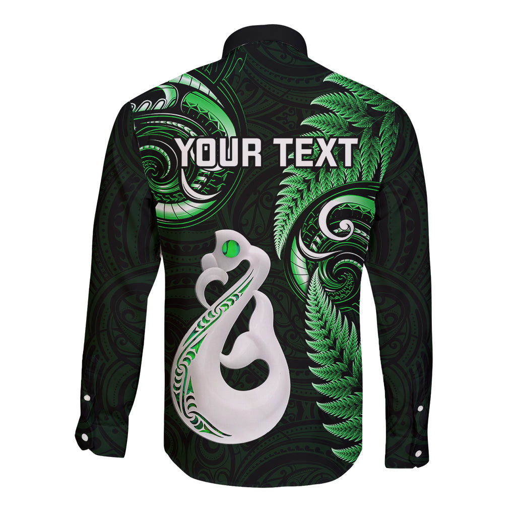 Personalised New Zealand Long Sleeve Button Shirt Aotearoa Silver Fern With Manaia Maori Unique Green - Vibe Hoodie Shop