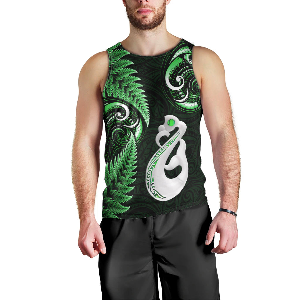 Personalised New Zealand Men Tank Top Aotearoa Silver Fern With Manaia Maori Unique Green - Vibe Hoodie Shop