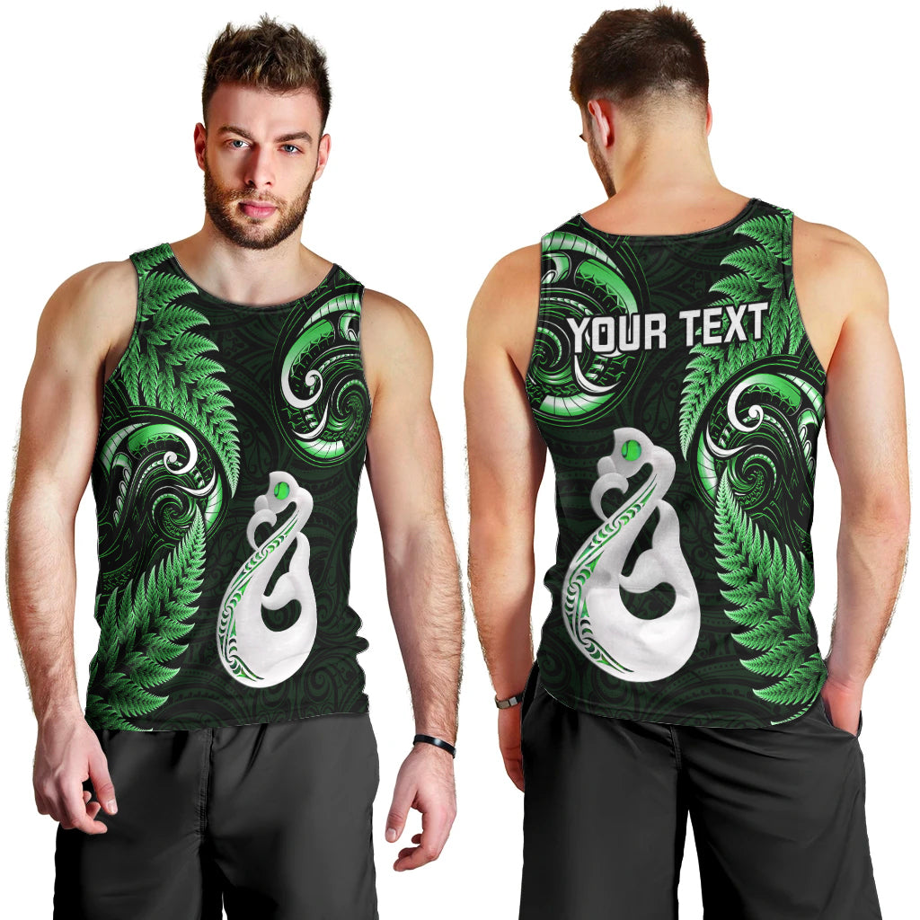 Personalised New Zealand Men Tank Top Aotearoa Silver Fern With Manaia Maori Unique Green - Vibe Hoodie Shop