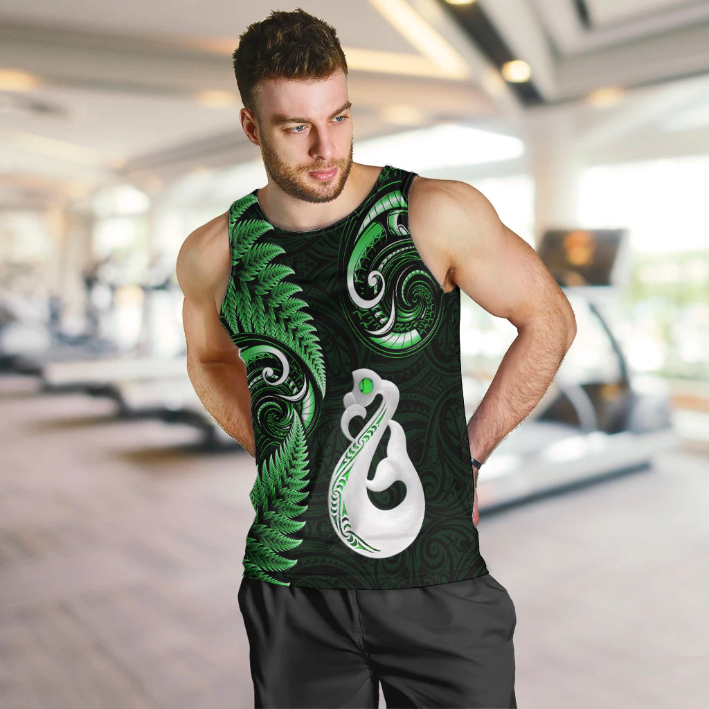 Personalised New Zealand Men Tank Top Aotearoa Silver Fern With Manaia Maori Unique Green - Vibe Hoodie Shop