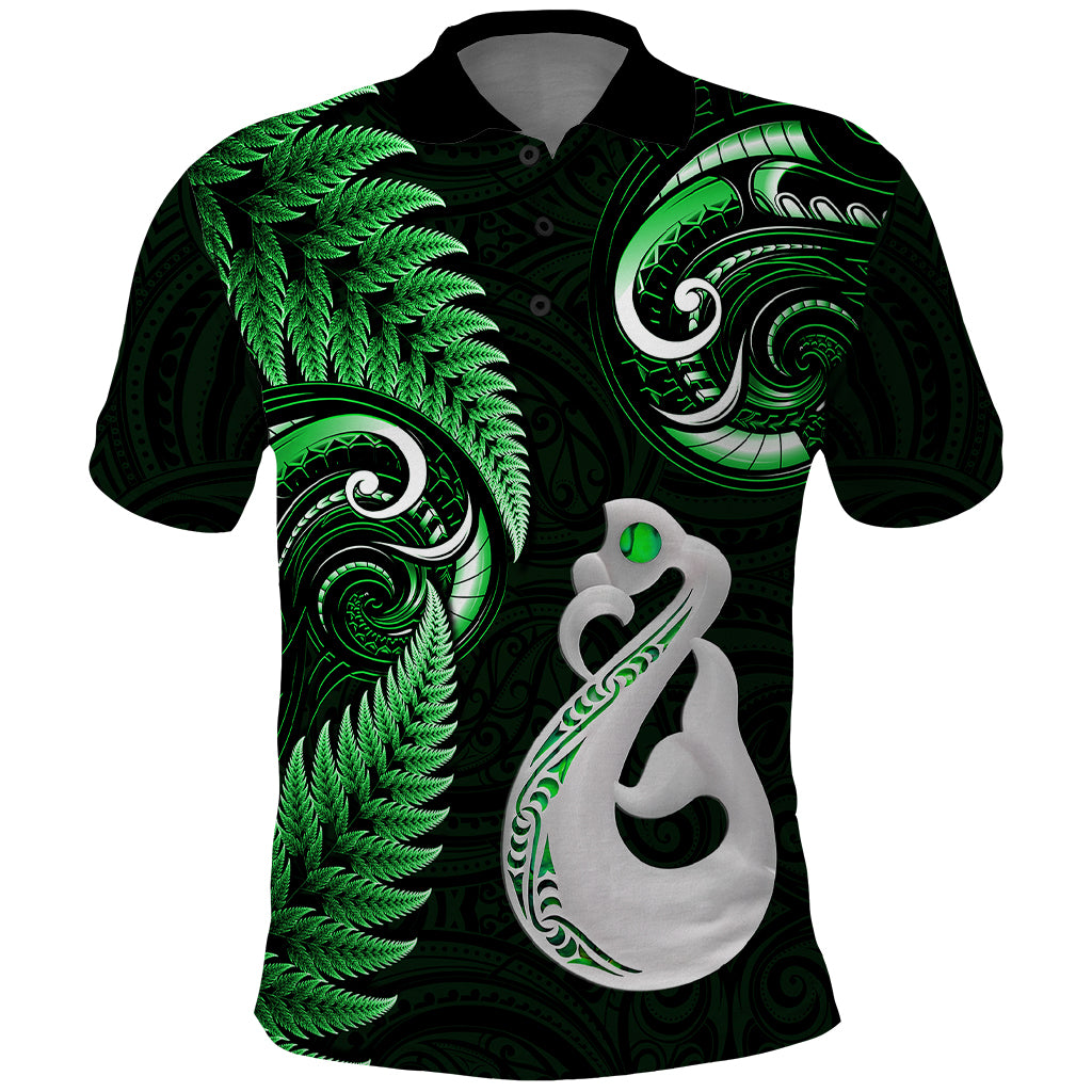 Personalised New Zealand Polo Shirt Aotearoa Silver Fern With Manaia Maori Unique Green - Vibe Hoodie Shop