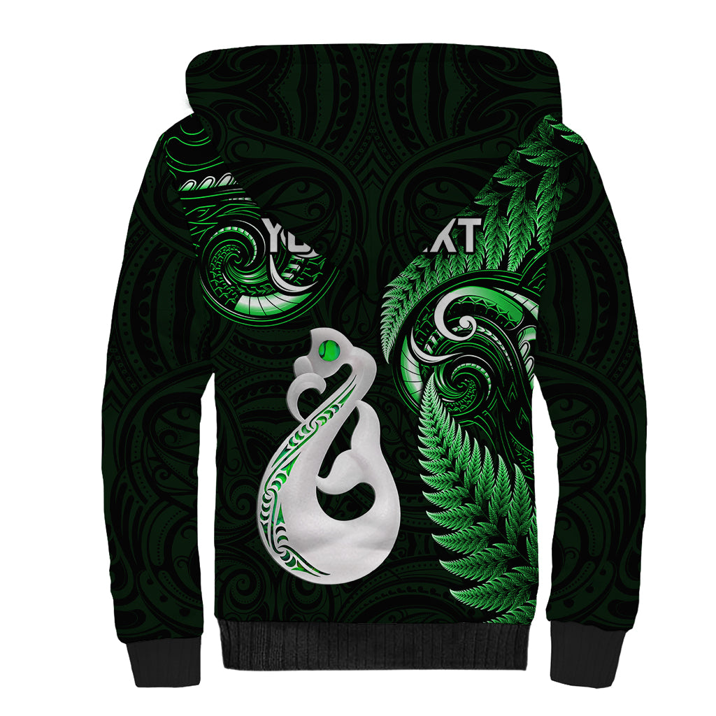 Personalised New Zealand Sherpa Hoodie Aotearoa Silver Fern With Manaia Maori Unique Green - Vibe Hoodie Shop