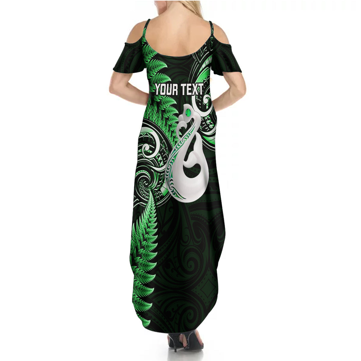 personalised-new-zealand-summer-maxi-dress-aotearoa-silver-fern-with-manaia-maori-unique-green