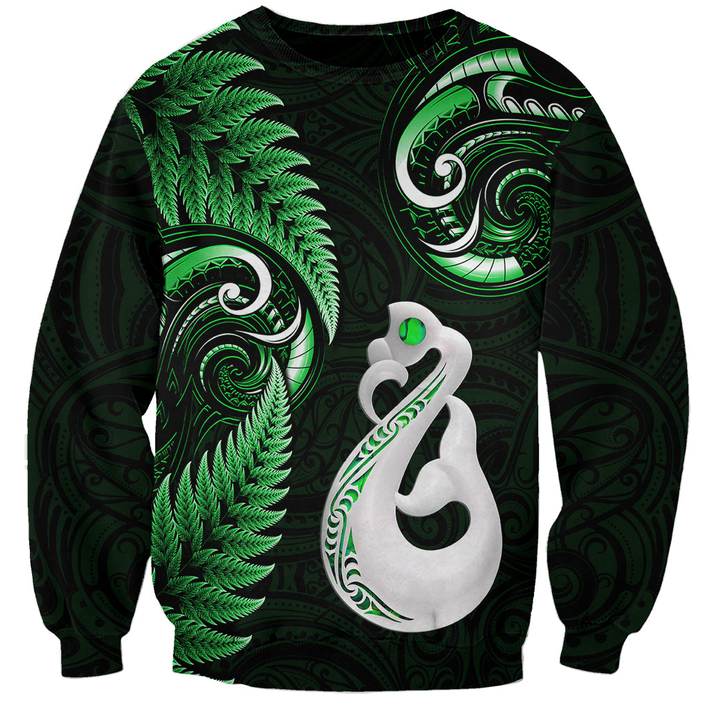 Personalised New Zealand Sweatshirt Aotearoa Silver Fern With Manaia Maori Unique Green - Vibe Hoodie Shop