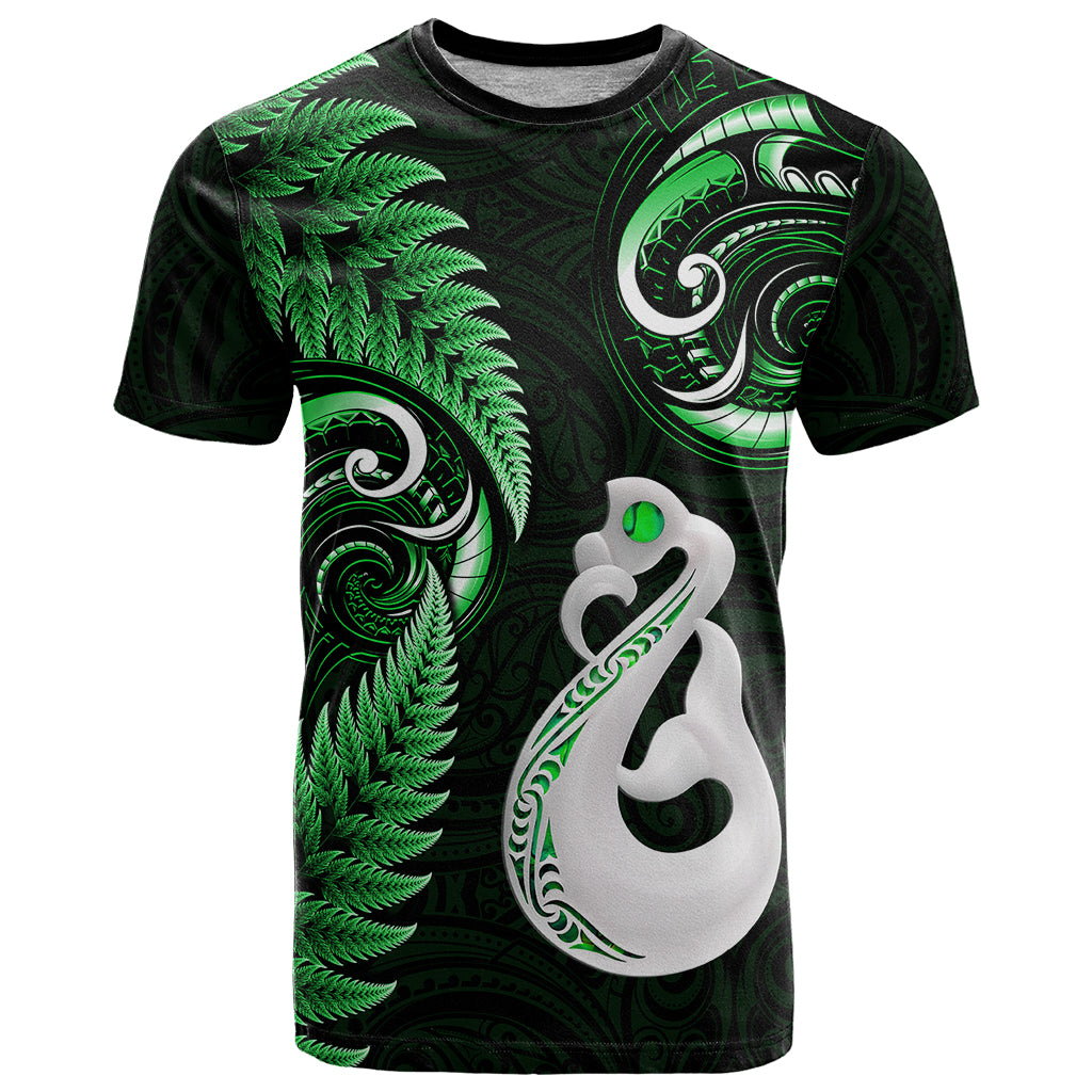 Personalised New Zealand T Shirt Aotearoa Silver Fern With Manaia Maori Unique Green - Vibe Hoodie Shop