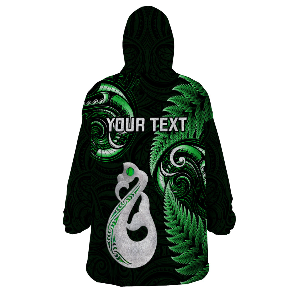 Personalised New Zealand Wearable Blanket Hoodie Aotearoa Silver Fern With Manaia Maori Unique Green - Vibe Hoodie Shop