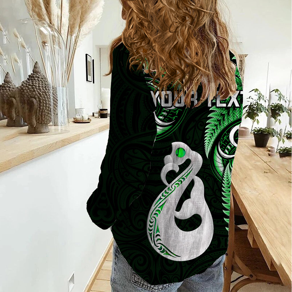 Personalised New Zealand Women Casual Shirt Aotearoa Silver Fern With Manaia Maori Unique Green - Vibe Hoodie Shop