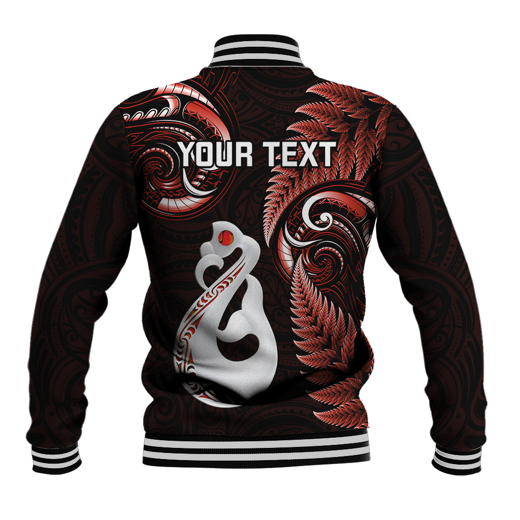 Personalised New Zealand Baseball Jacket Aotearoa Silver Fern With Manaia Maori Unique Red - Vibe Hoodie Shop