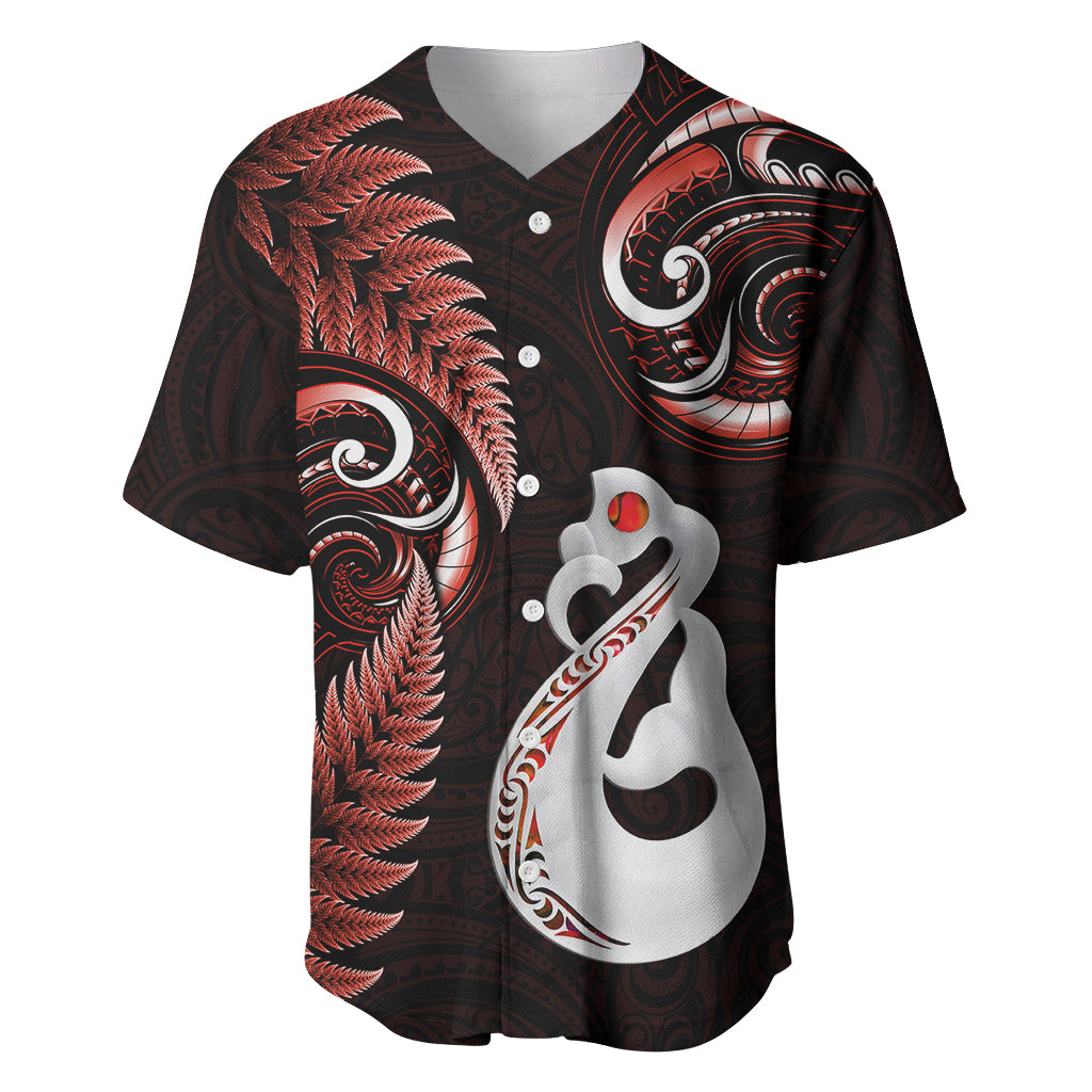 Personalised New Zealand Baseball Jersey Aotearoa Silver Fern With Manaia Maori Unique Red - Vibe Hoodie Shop