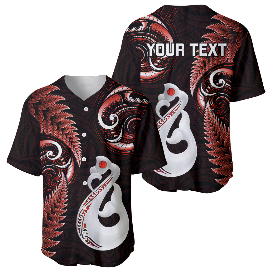 Personalised New Zealand Baseball Jersey Aotearoa Silver Fern With Manaia Maori Unique Red - Vibe Hoodie Shop