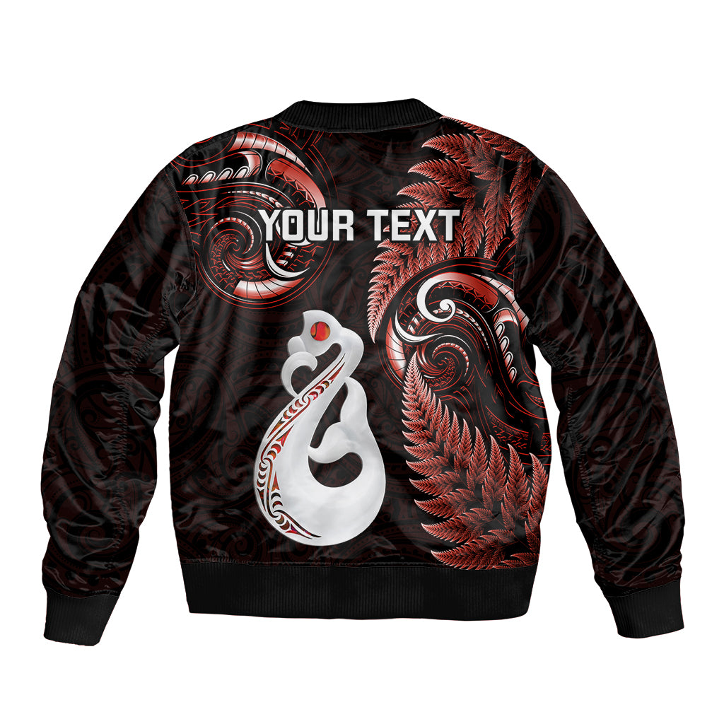 Personalised New Zealand Bomber Jacket Aotearoa Silver Fern With Manaia Maori Unique Red - Vibe Hoodie Shop