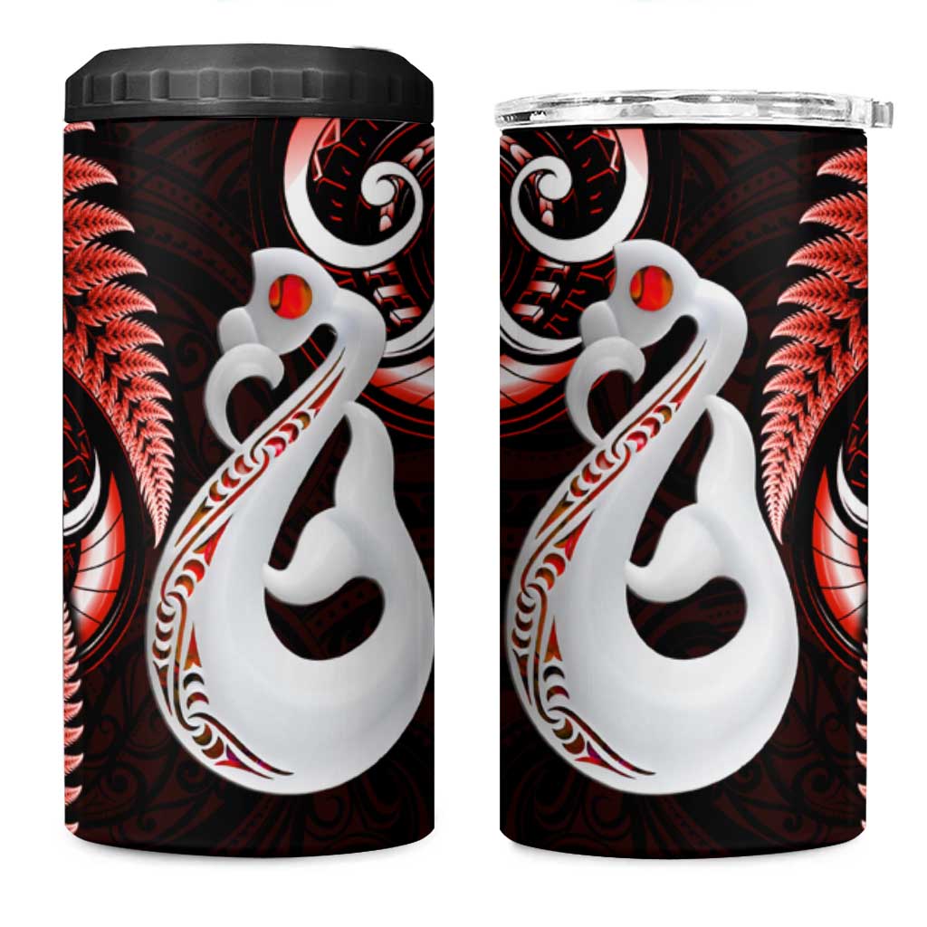 New Zealand 4 in 1 Can Cooler Tumbler Aotearoa Silver Fern With Manaia Maori Unique Red