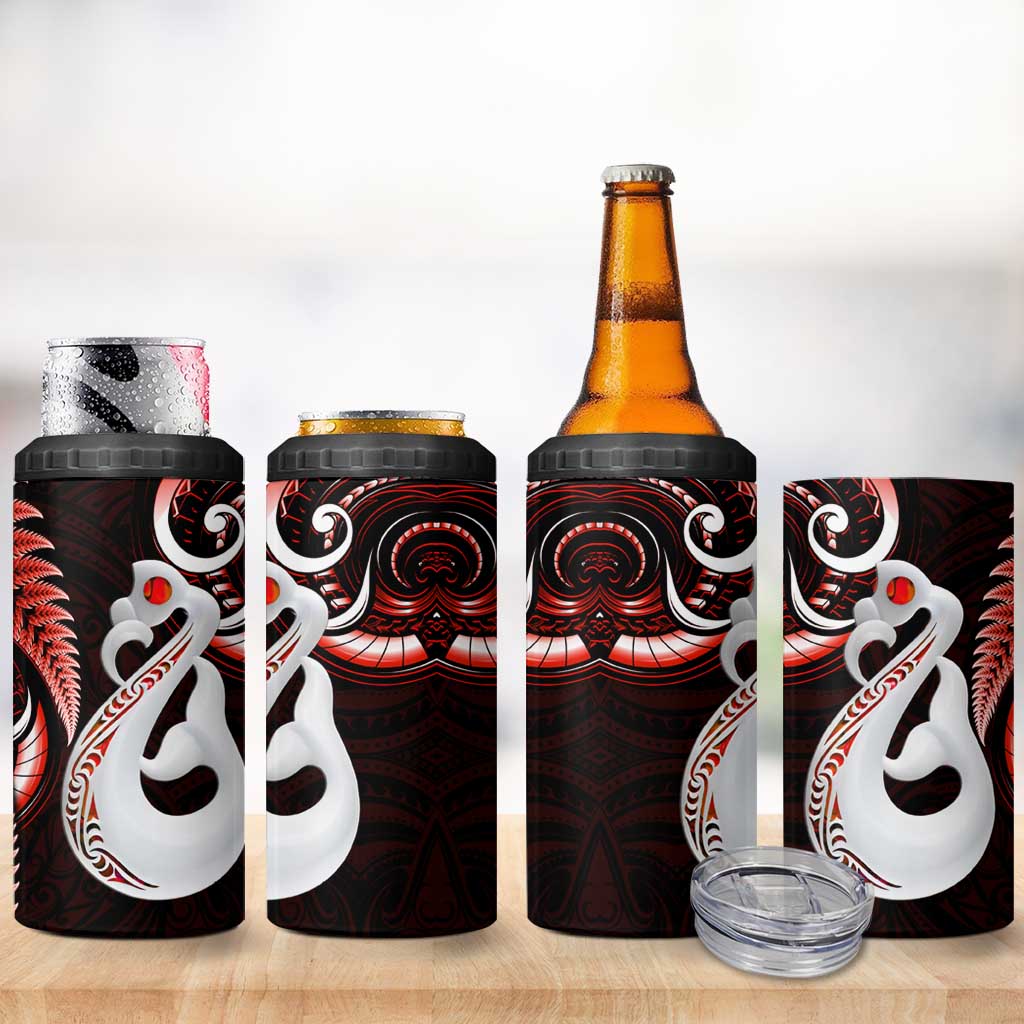 New Zealand 4 in 1 Can Cooler Tumbler Aotearoa Silver Fern With Manaia Maori Unique Red