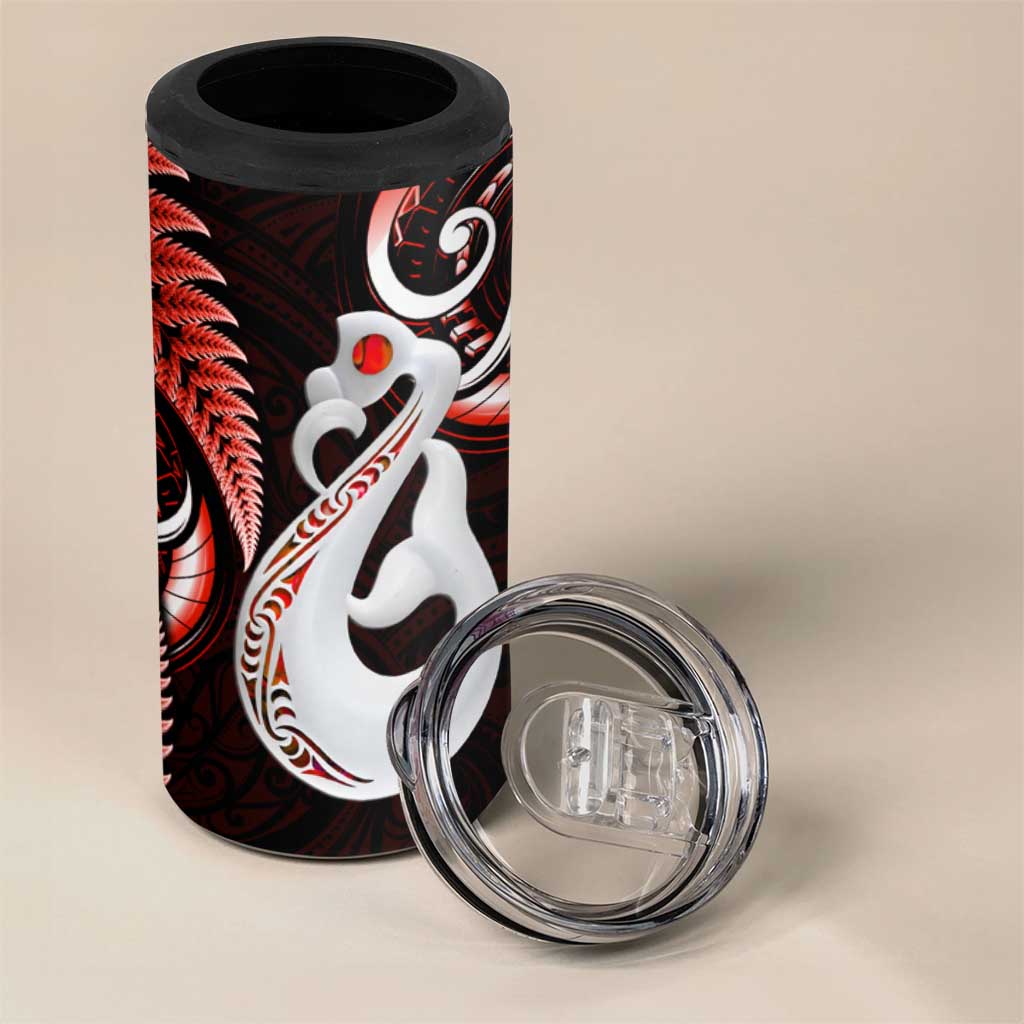 New Zealand 4 in 1 Can Cooler Tumbler Aotearoa Silver Fern With Manaia Maori Unique Red