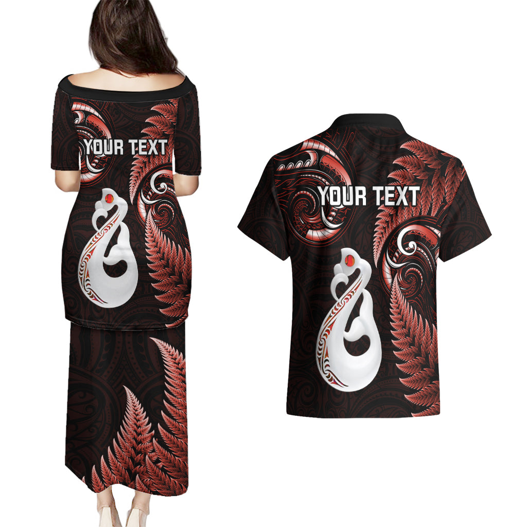 personalised-new-zealand-couples-puletasi-dress-and-hawaiian-shirt-aotearoa-silver-fern-with-manaia-maori-unique-red