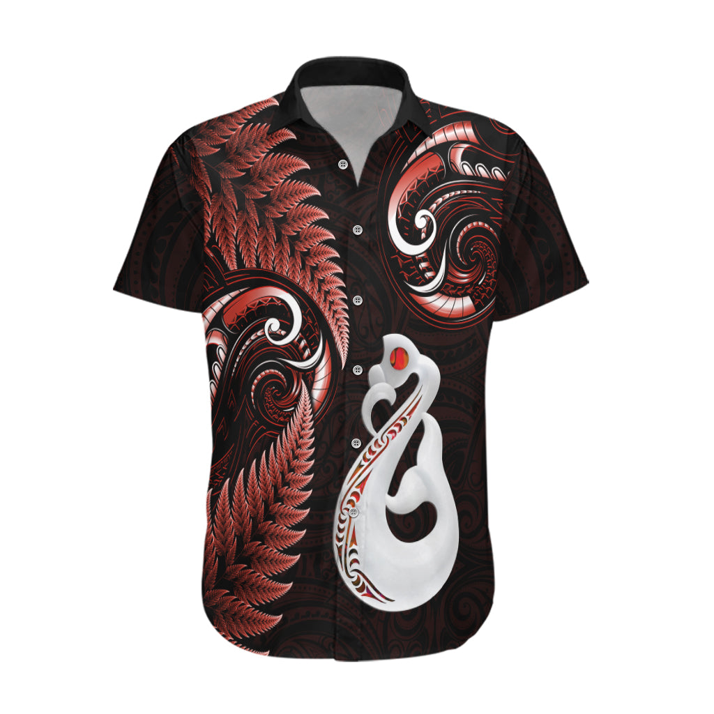 Personalised New Zealand Hawaiian Shirt Aotearoa Silver Fern With Manaia Maori Unique Red - Vibe Hoodie Shop