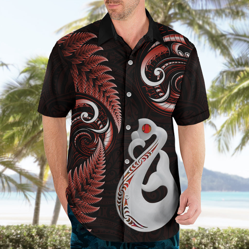 Personalised New Zealand Hawaiian Shirt Aotearoa Silver Fern With Manaia Maori Unique Red - Vibe Hoodie Shop