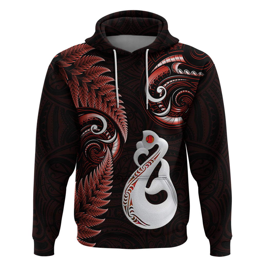 Personalised New Zealand Hoodie Aotearoa Silver Fern With Manaia Maori Unique Red - Vibe Hoodie Shop