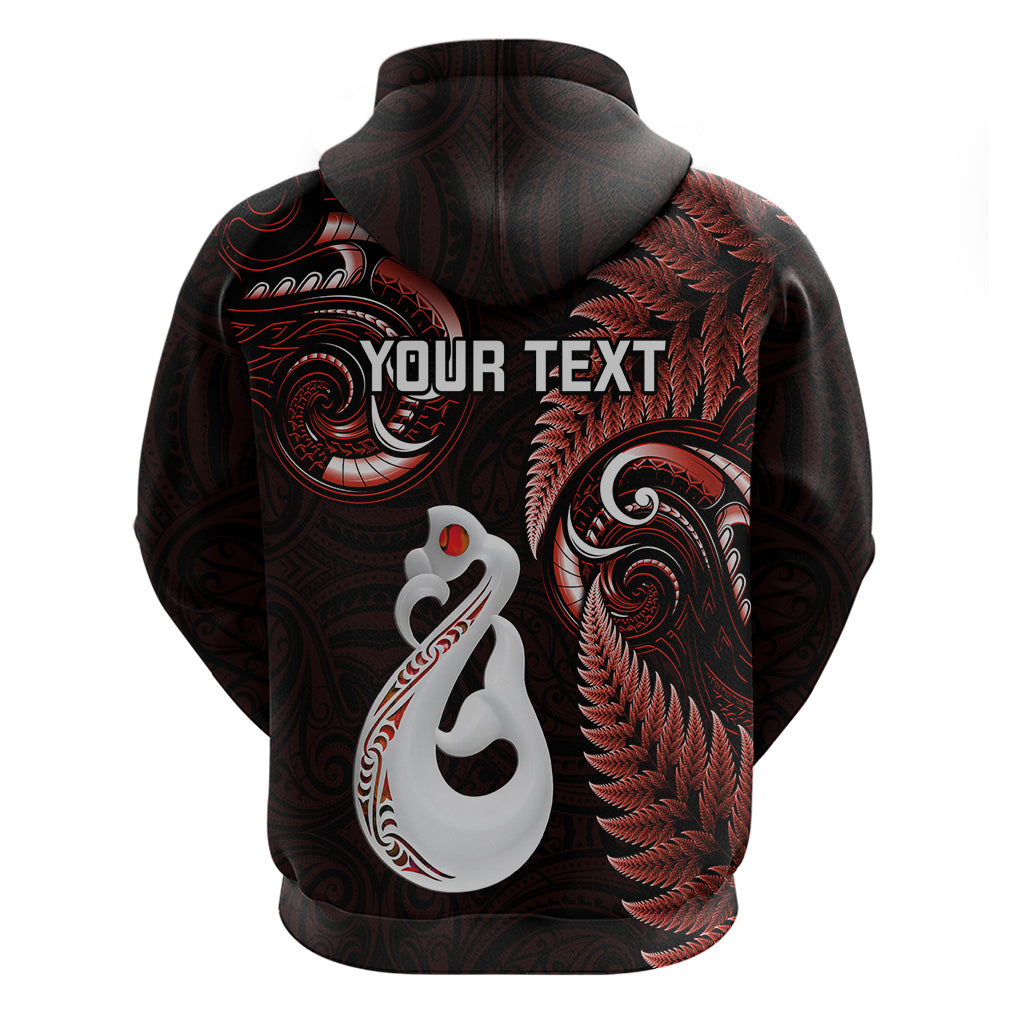 Personalised New Zealand Hoodie Aotearoa Silver Fern With Manaia Maori Unique Red - Vibe Hoodie Shop