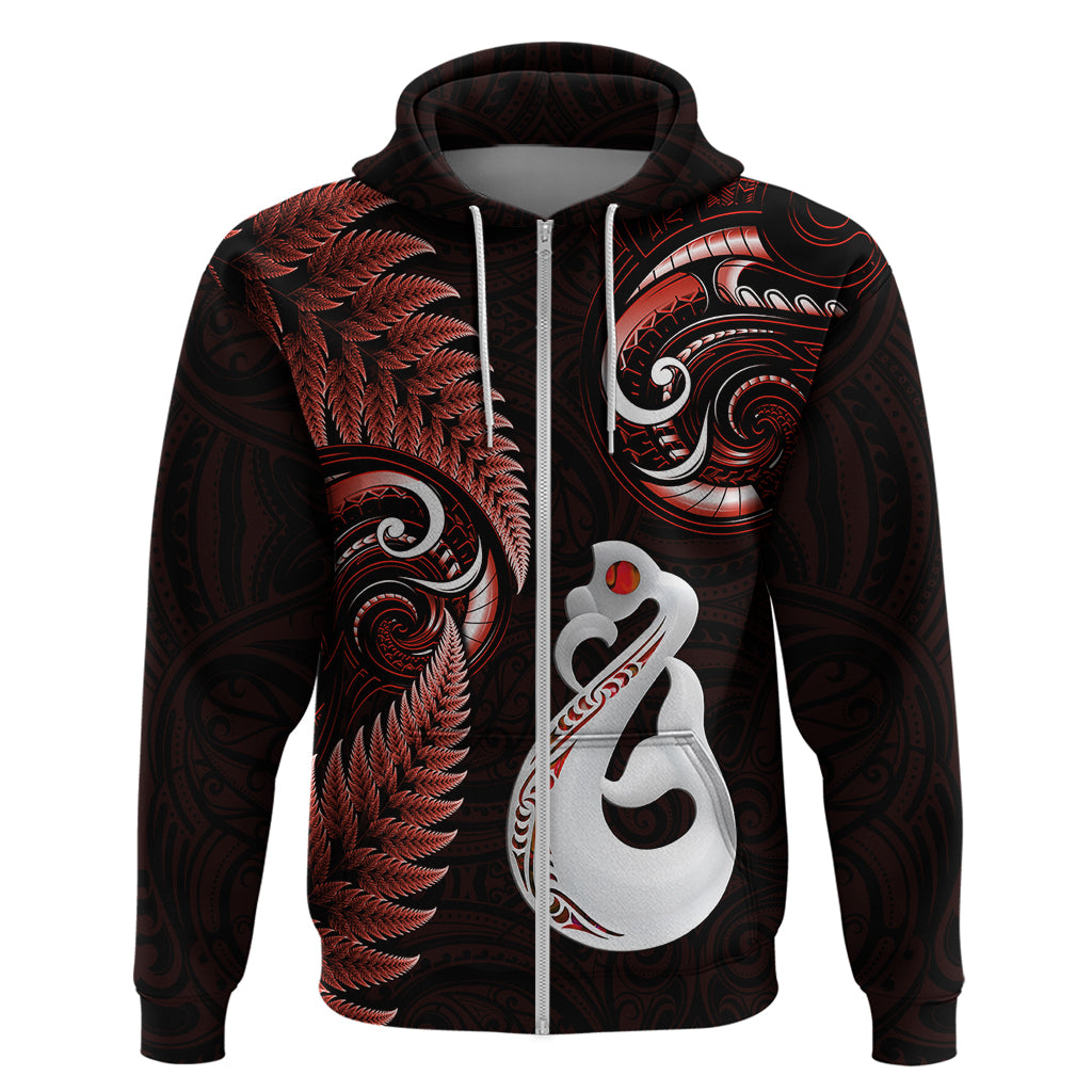 Personalised New Zealand Hoodie Aotearoa Silver Fern With Manaia Maori Unique Red - Vibe Hoodie Shop