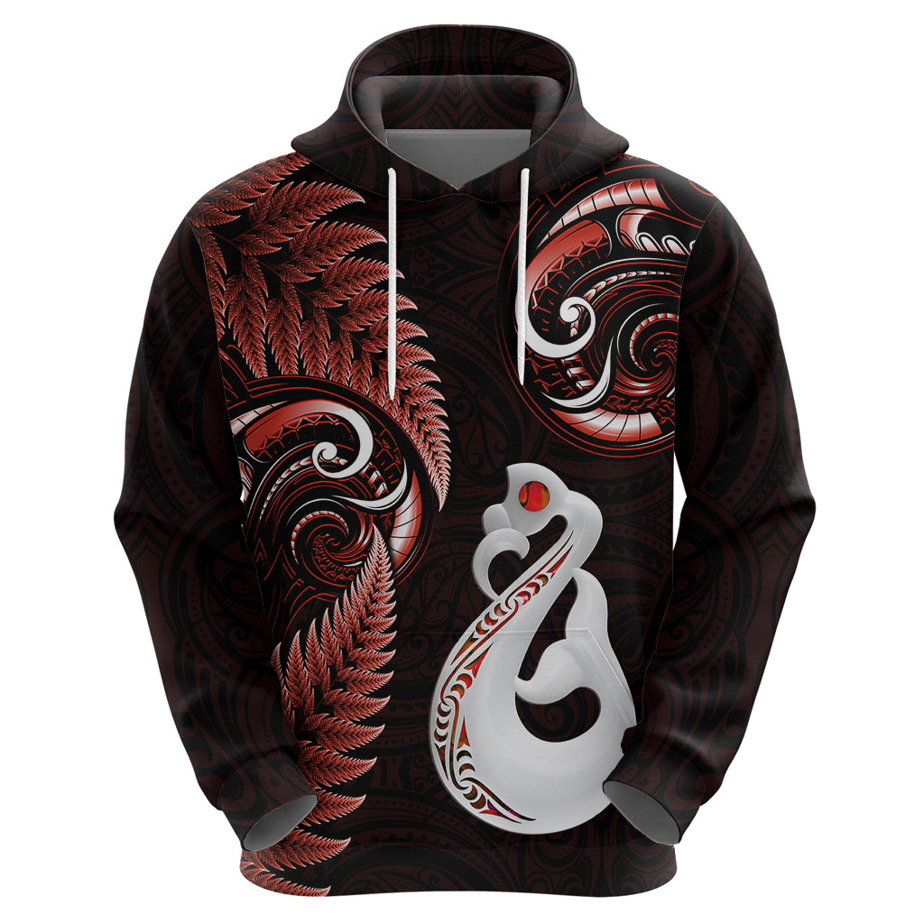 Personalised New Zealand Hoodie Aotearoa Silver Fern With Manaia Maori Unique Red - Vibe Hoodie Shop