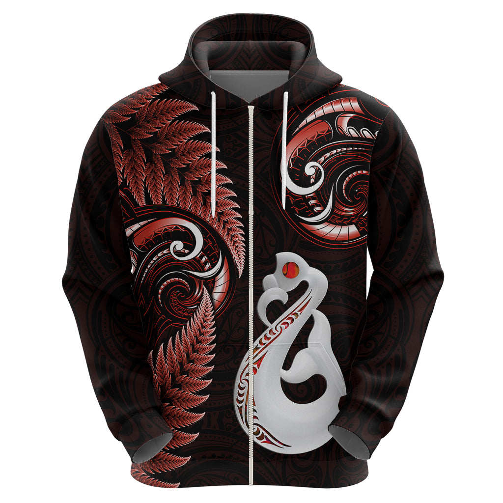 Personalised New Zealand Hoodie Aotearoa Silver Fern With Manaia Maori Unique Red - Vibe Hoodie Shop