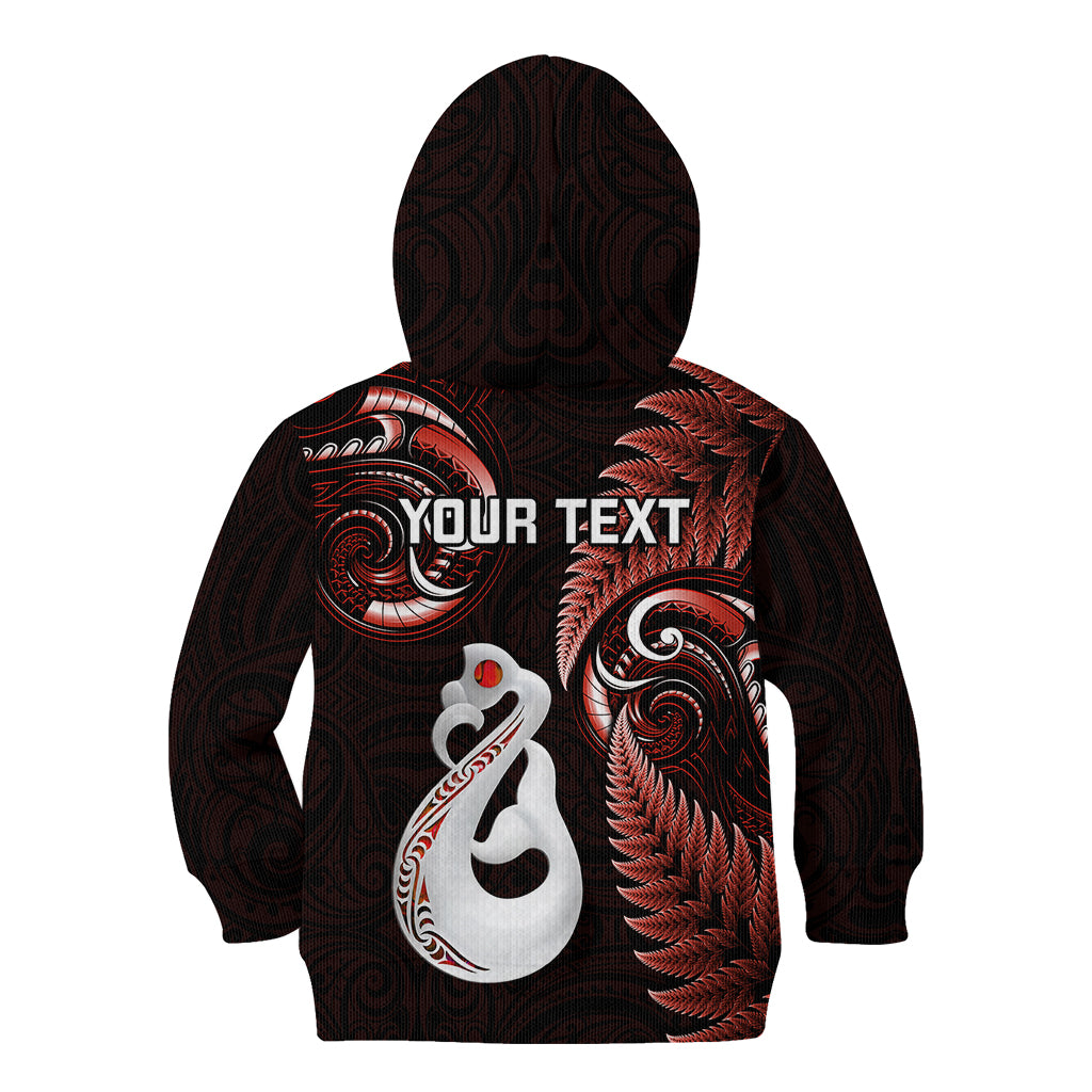 Personalised New Zealand Kid Hoodie Aotearoa Silver Fern With Manaia Maori Unique Red - Vibe Hoodie Shop