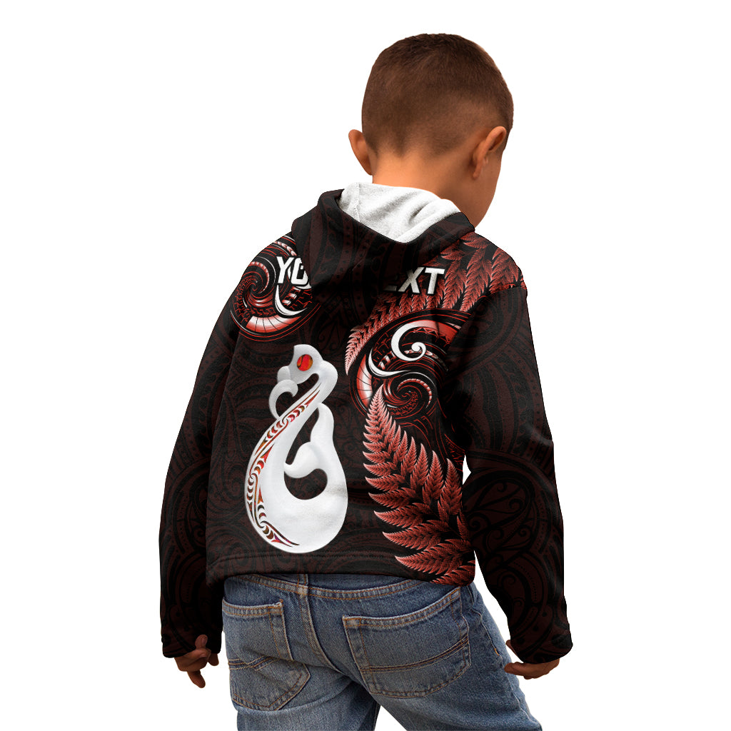 Personalised New Zealand Kid Hoodie Aotearoa Silver Fern With Manaia Maori Unique Red - Vibe Hoodie Shop