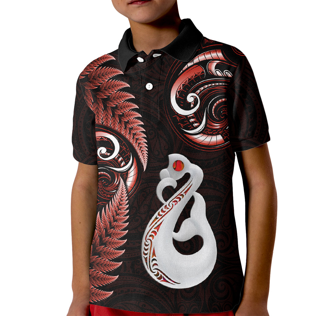 Personalised New Zealand Kid Polo Shirt Aotearoa Silver Fern With Manaia Maori Unique Red - Vibe Hoodie Shop