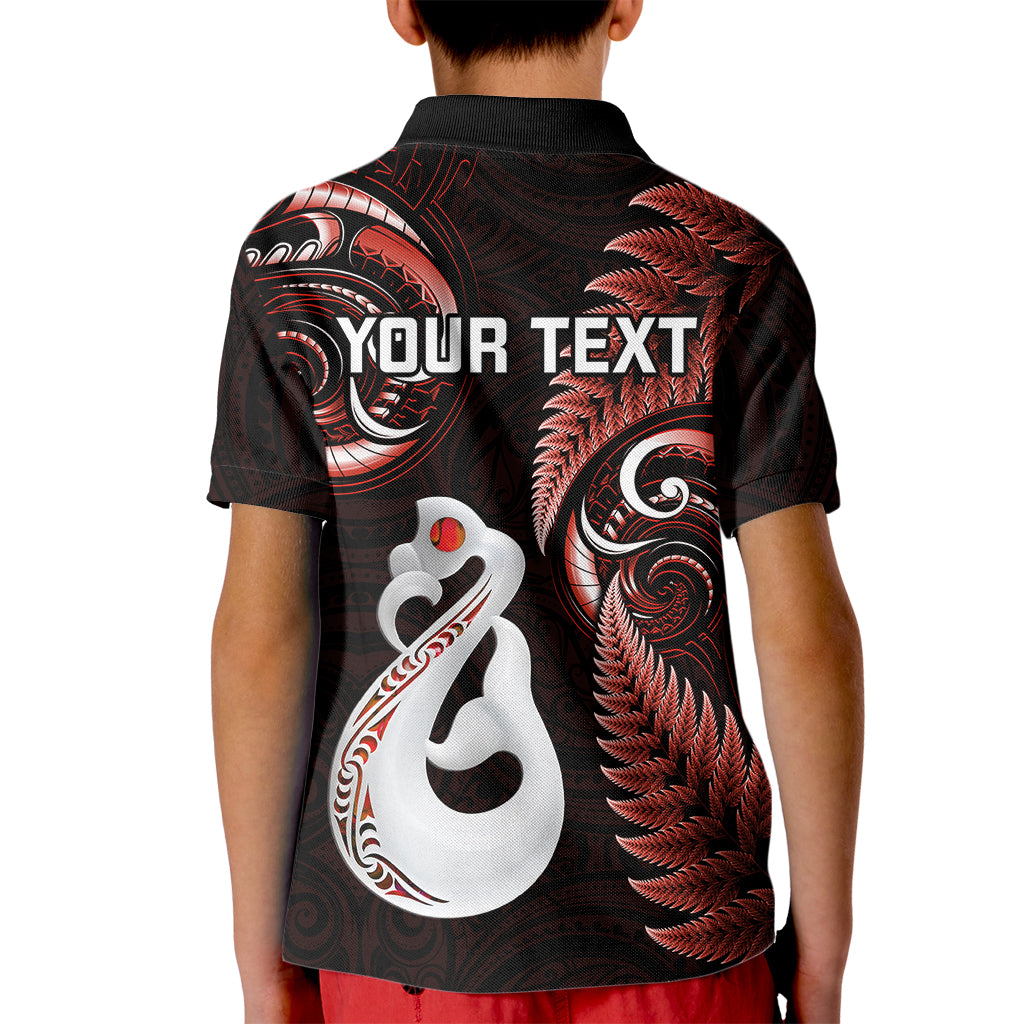 Personalised New Zealand Kid Polo Shirt Aotearoa Silver Fern With Manaia Maori Unique Red - Vibe Hoodie Shop