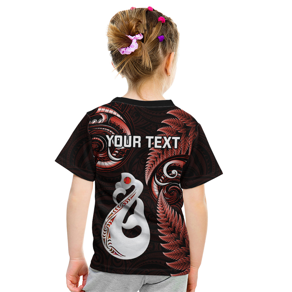 Personalised New Zealand Kid T Shirt Aotearoa Silver Fern With Manaia Maori Unique Red - Vibe Hoodie Shop