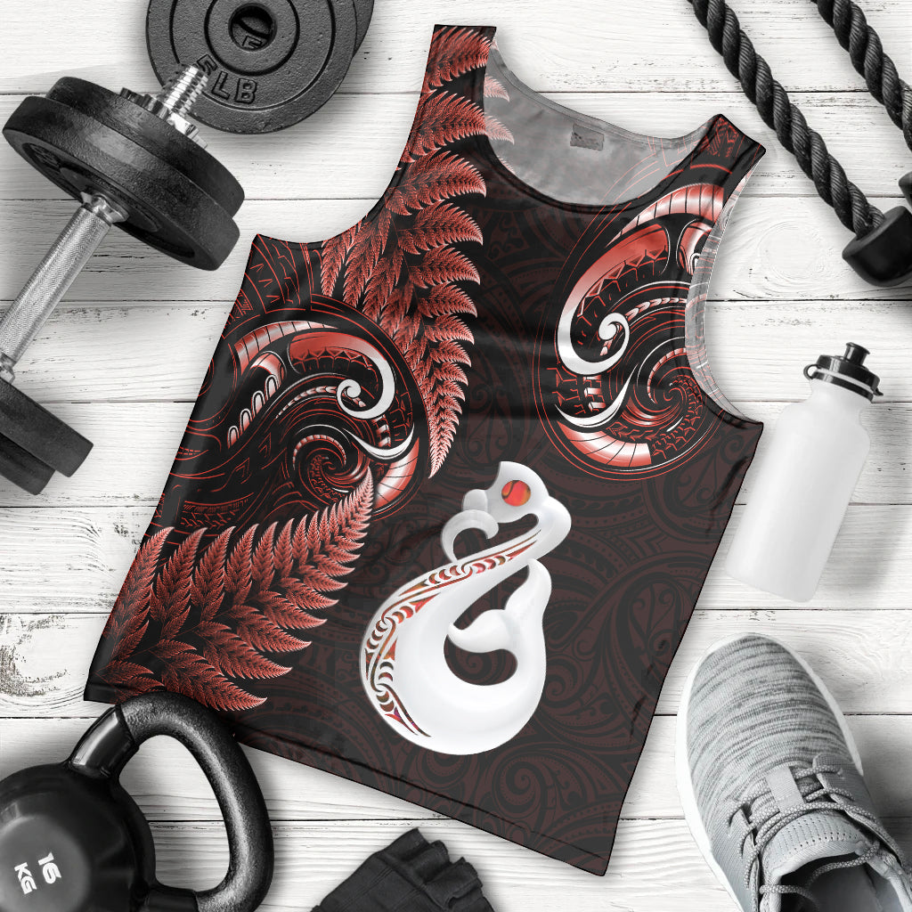 Personalised New Zealand Men Tank Top Aotearoa Silver Fern With Manaia Maori Unique Red - Vibe Hoodie Shop