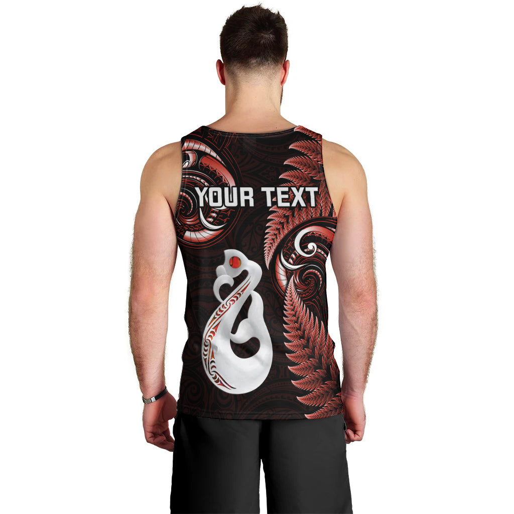 Personalised New Zealand Men Tank Top Aotearoa Silver Fern With Manaia Maori Unique Red - Vibe Hoodie Shop