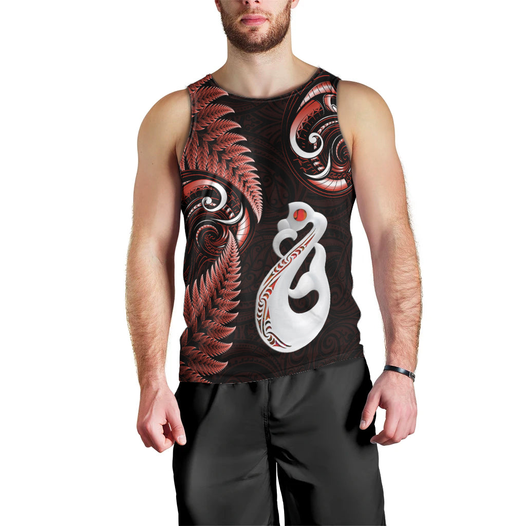 Personalised New Zealand Men Tank Top Aotearoa Silver Fern With Manaia Maori Unique Red - Vibe Hoodie Shop