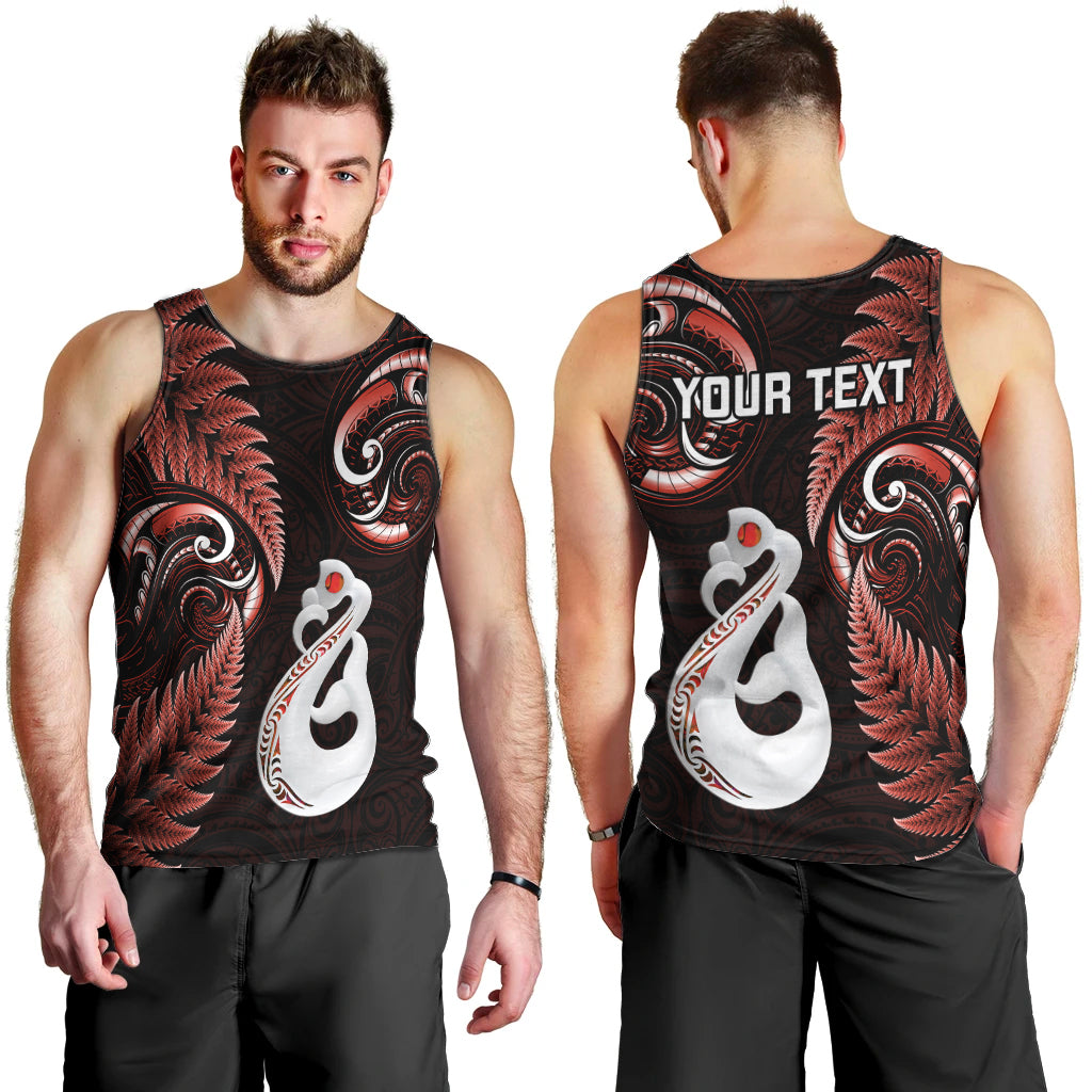 Personalised New Zealand Men Tank Top Aotearoa Silver Fern With Manaia Maori Unique Red - Vibe Hoodie Shop