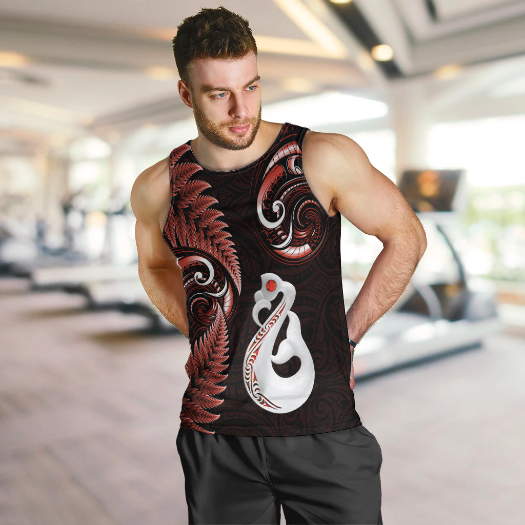 Personalised New Zealand Men Tank Top Aotearoa Silver Fern With Manaia Maori Unique Red - Vibe Hoodie Shop