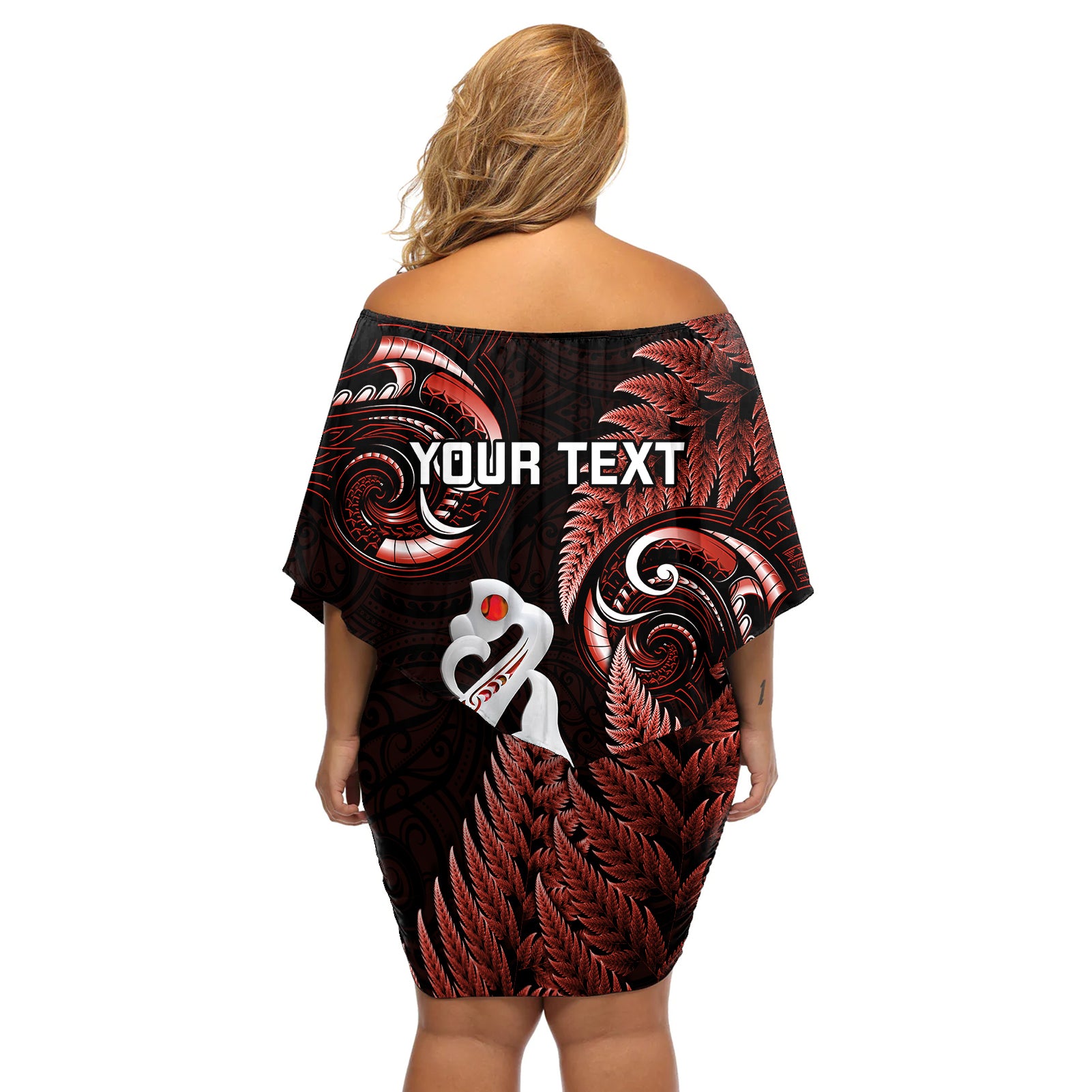 Personalised New Zealand Off Shoulder Short Dress Aotearoa Silver Fern With Manaia Maori Unique Red LT14