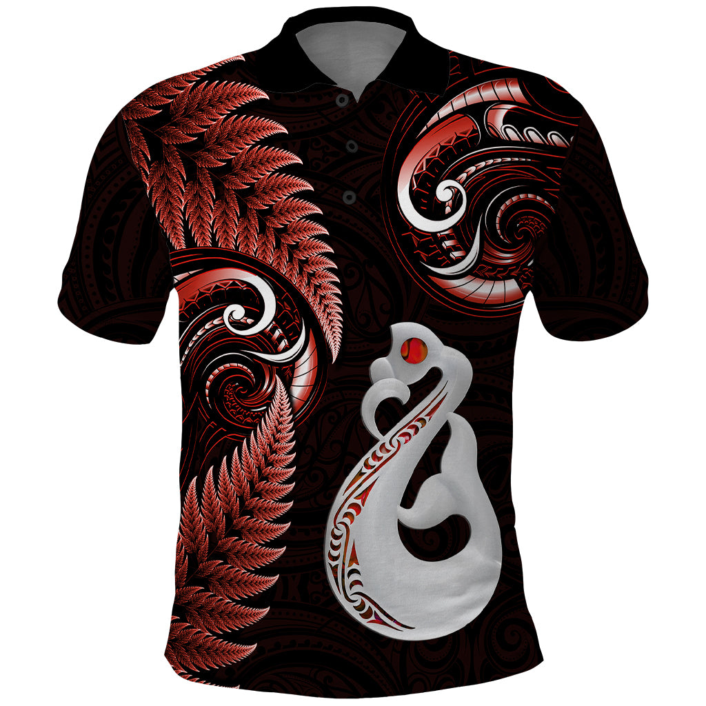 Personalised New Zealand Polo Shirt Aotearoa Silver Fern With Manaia Maori Unique Red - Vibe Hoodie Shop