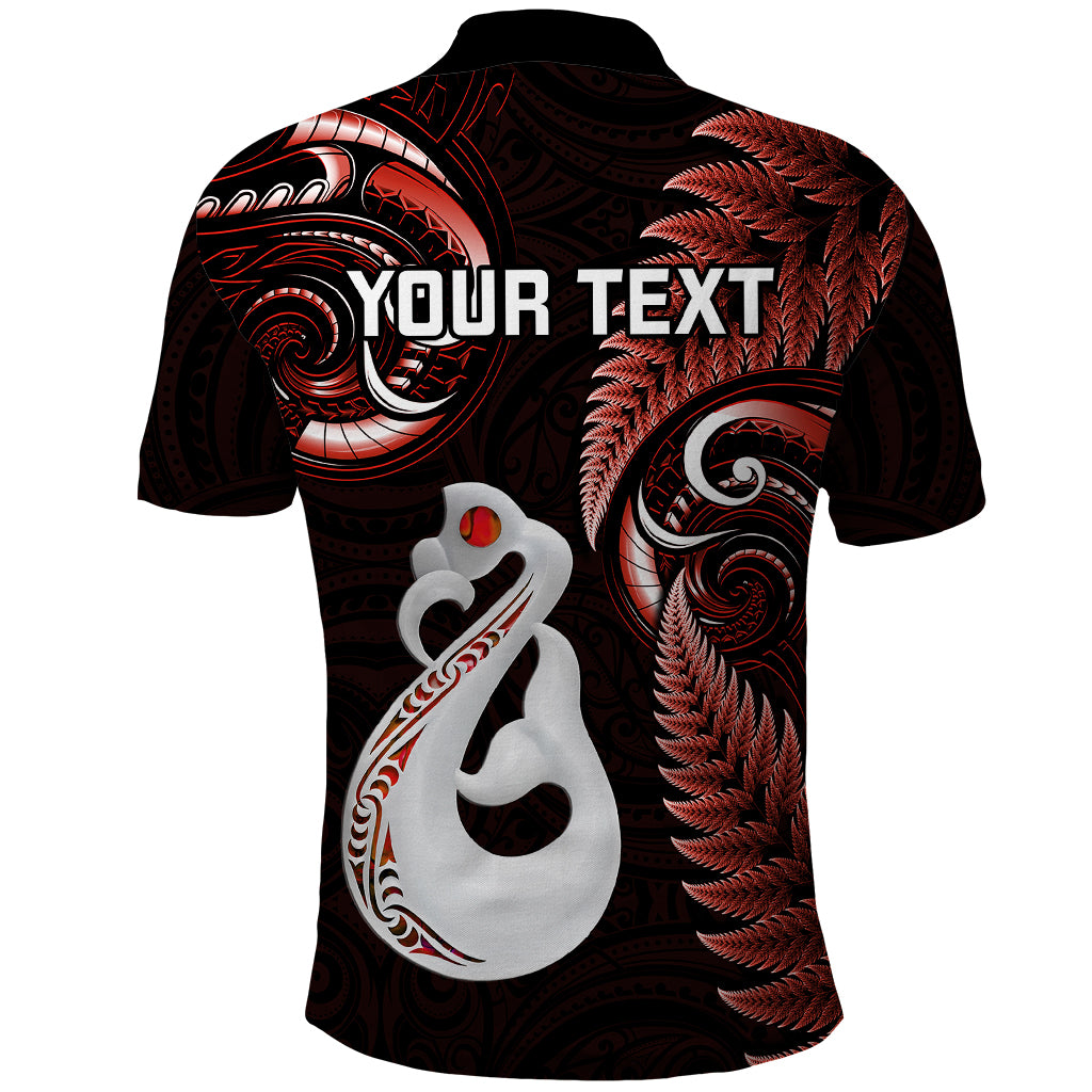 Personalised New Zealand Polo Shirt Aotearoa Silver Fern With Manaia Maori Unique Red - Vibe Hoodie Shop