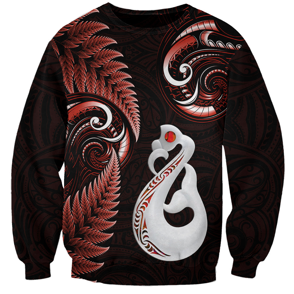 Personalised New Zealand Sweatshirt Aotearoa Silver Fern With Manaia Maori Unique Red - Vibe Hoodie Shop