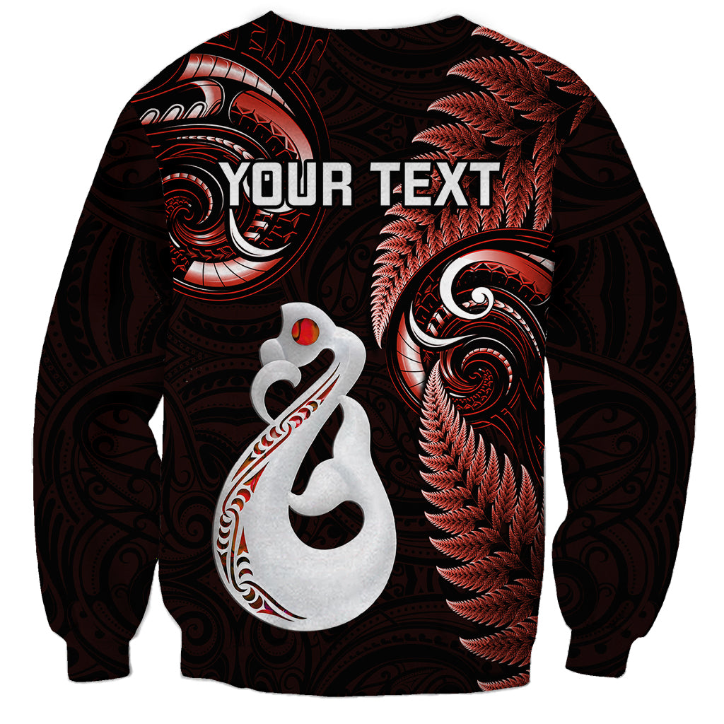 Personalised New Zealand Sweatshirt Aotearoa Silver Fern With Manaia Maori Unique Red - Vibe Hoodie Shop